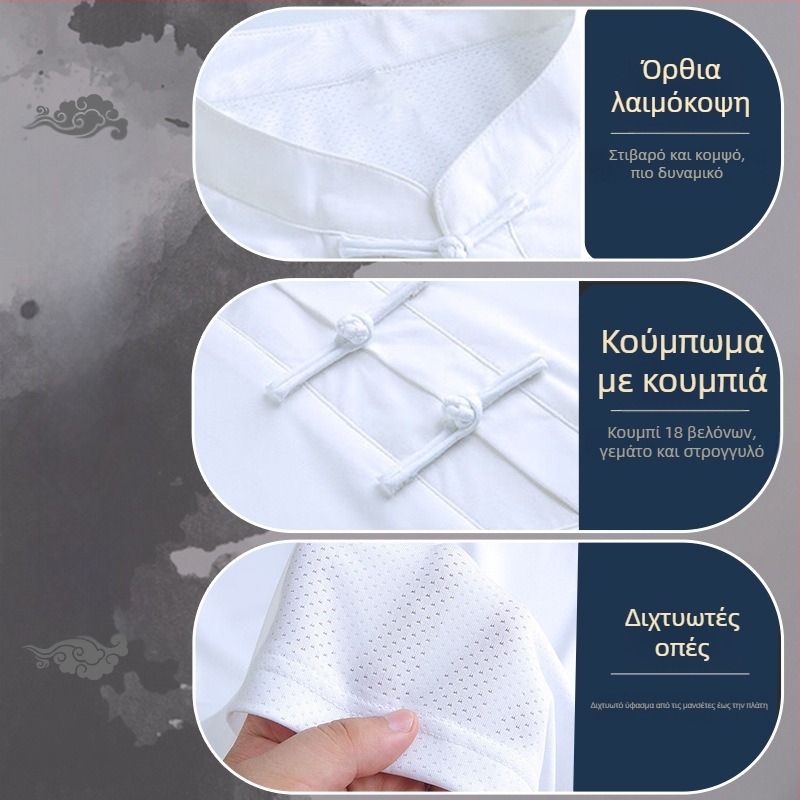 Ρούχα Tai Chi για άνδρες και γυναίκες, νέο στυλ 2026, ύφασμα milk silk και ice silk mesh, προπονητικό σετ Tai Chi, καλοκαίρι, κοντό μανίκι, ελαφρύ.