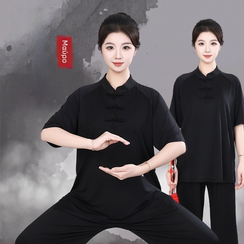 Ρούχα Tai Chi για άνδρες και γυναίκες, νέο στυλ 2026, ύφασμα milk silk και ice silk mesh, προπονητικό σετ Tai Chi, καλοκαίρι, κοντό μανίκι, ελαφρύ.