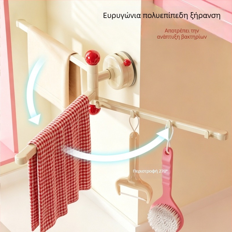 Ράφι κουζίνας με βεντούζα, τοίχο-μονταρισμένο περιστροφικό ράφι στέγνωσης με πολλές ράβδους για νεροχύτη
