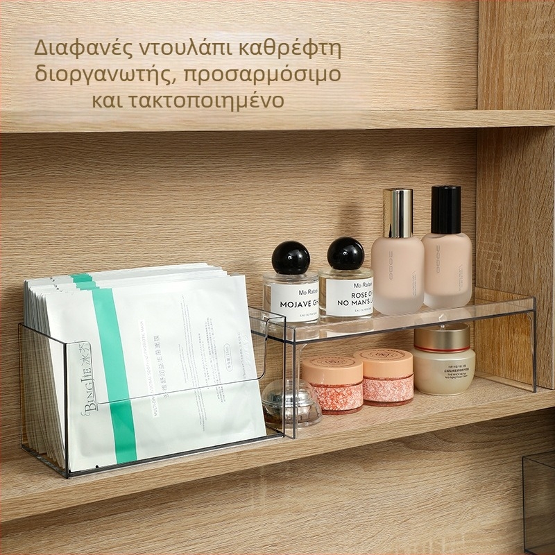 Οργανωτής καλλυντικών σε καθρέφτη ντουλάπι μπάνιου — διαφανές κουτί μασκών και θήκη κραγιόν
