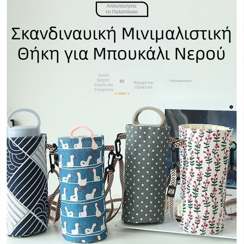 Καθολικός θερμαινόμενος κάλυμμα για ποτήρι από βαμβάκι και λινό με λουρί, θήκη αποθήκευσης μπουκαλιού, φορητή προστατευτική θήκη