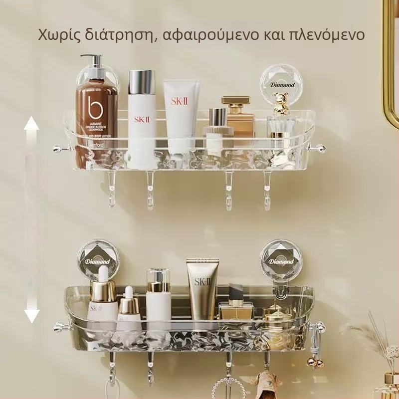 Ελαφρύς, πολυτελής τοίχος-μονταριστός οργανωτής μπάνιου με βεντούζα – για οδοντόβουρτσες και οδοντόκρεμες, διαφανές πλαστικό καλάθι