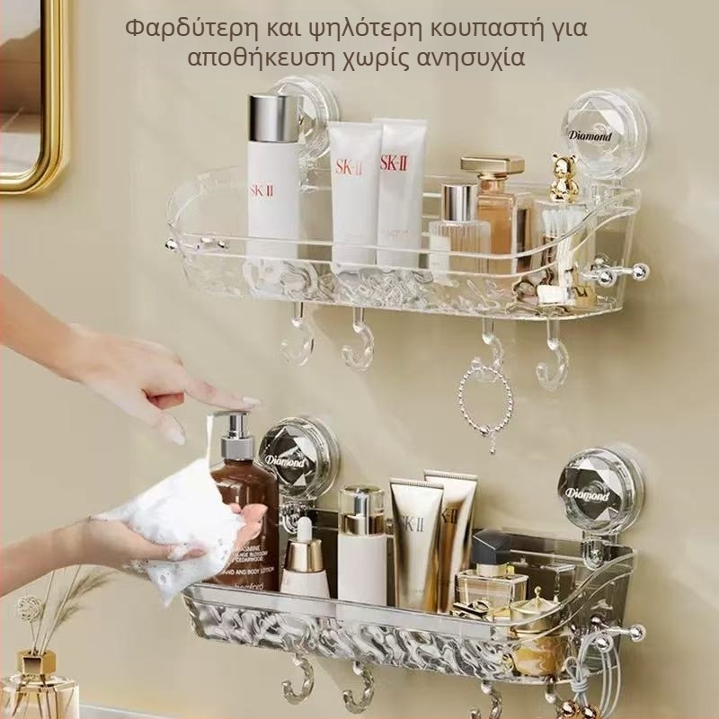 Ελαφρύς, πολυτελής τοίχος-μονταριστός οργανωτής μπάνιου με βεντούζα – για οδοντόβουρτσες και οδοντόκρεμες, διαφανές πλαστικό καλάθι