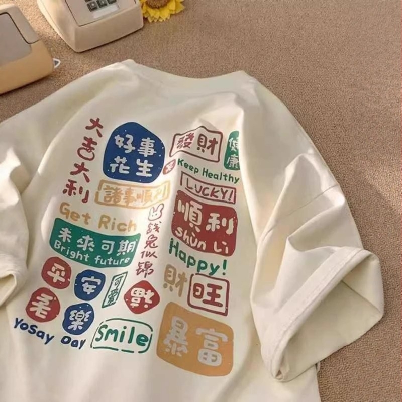 Γυναικεία κοντομάνικη T‑shirt από 100% βαμβάκι, αμερικανικού στιλ Hong Kong streetwear, καλοκαίρι 2024, χαλαρή γραμμή