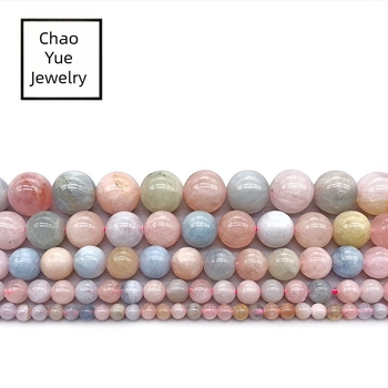 5A ακατέργαστες χάντρες Morganite σε candy χρώματα και στρογγυλές πράσινες χάντρες βηρυλλίου για χειροποίητα κοσμήματα