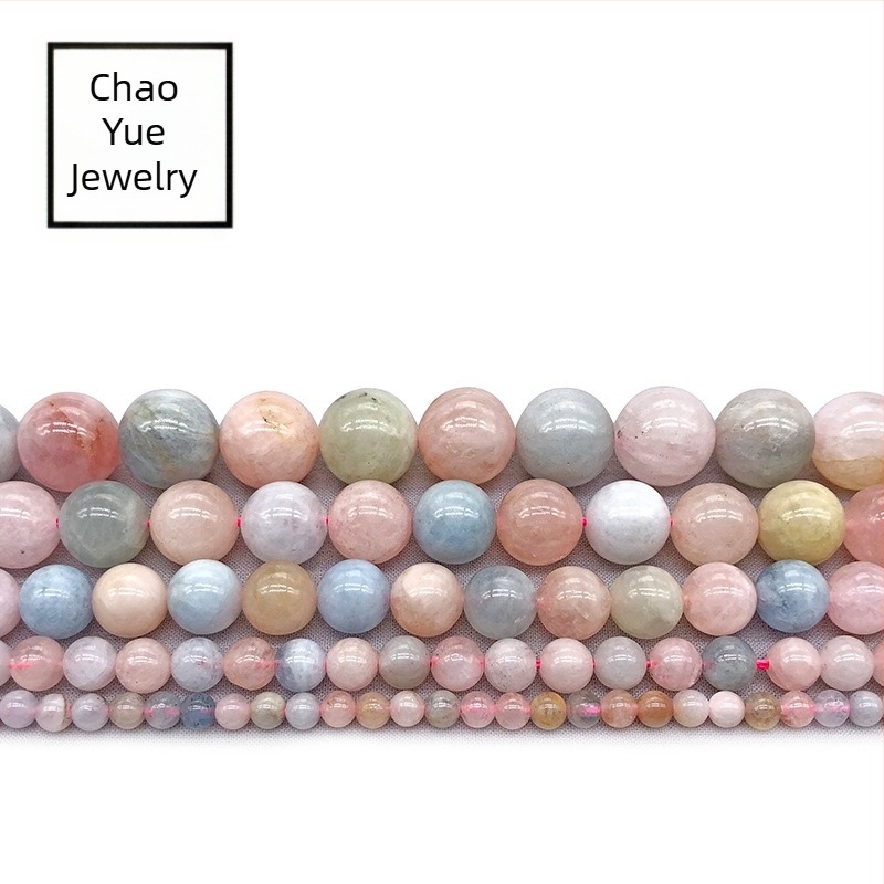 5A ακατέργαστες χάντρες Morganite σε candy χρώματα και στρογγυλές πράσινες χάντρες βηρυλλίου για χειροποίητα κοσμήματα