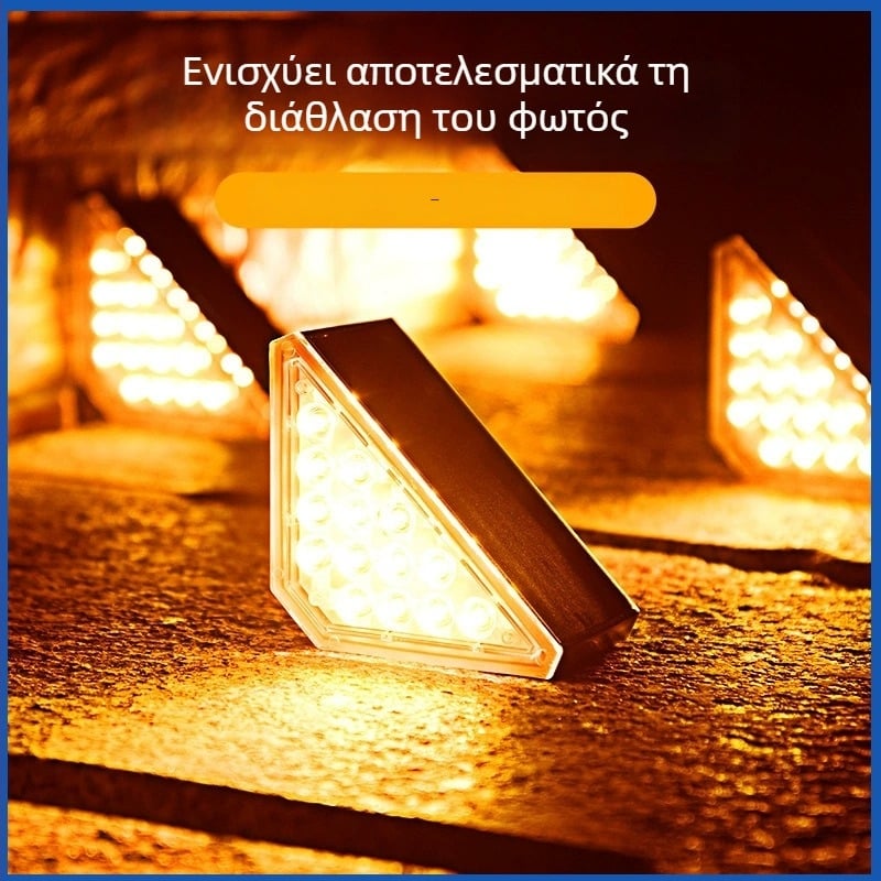 Ηλιακό εξωτερικό φωτιστικό βημάτων, τρίγωνο σχήμα, κήπος και μπαλκόνι, ατμοσφαιρικός φωτισμός τοίχου