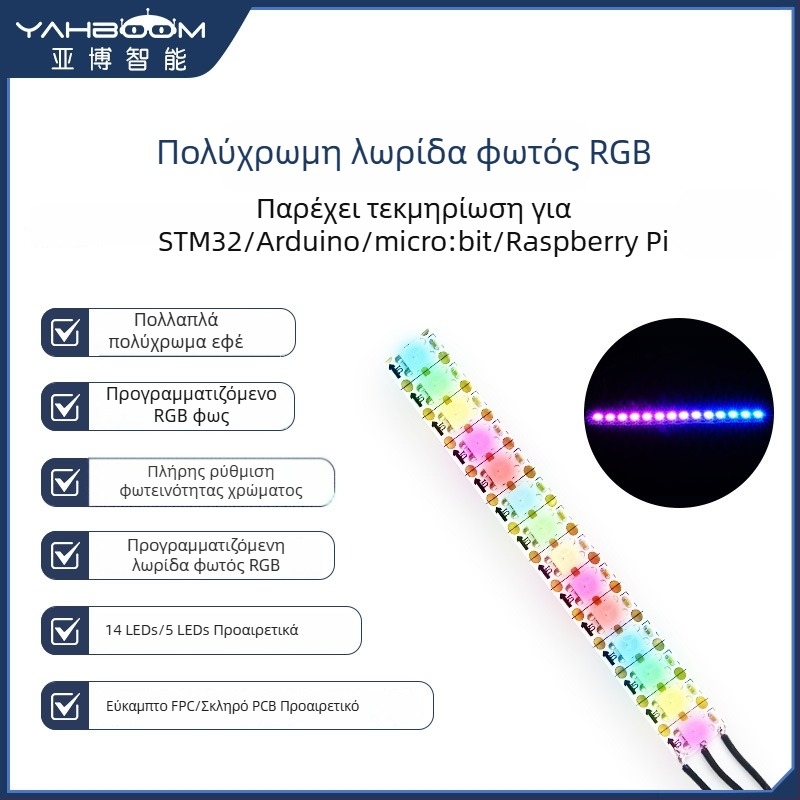 Προγραμματιζόμενη πλήρους χρωμάτων RGB LED ταινία με προσαρμοζόμενες ενότητες σε σειρά, ευέλικτο FPC τριών χρωμάτων, για Raspberry Pi και STM32