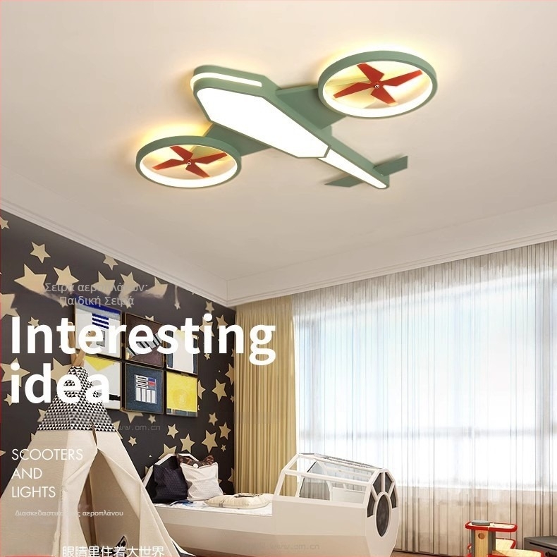 LED οροφής για παιδιά με κινούμενο σχέδιο αεροσκάφος, σκανδιναβικού στυλ, ρυθμιζόμενος φωτισμός τριών χρωμάτων