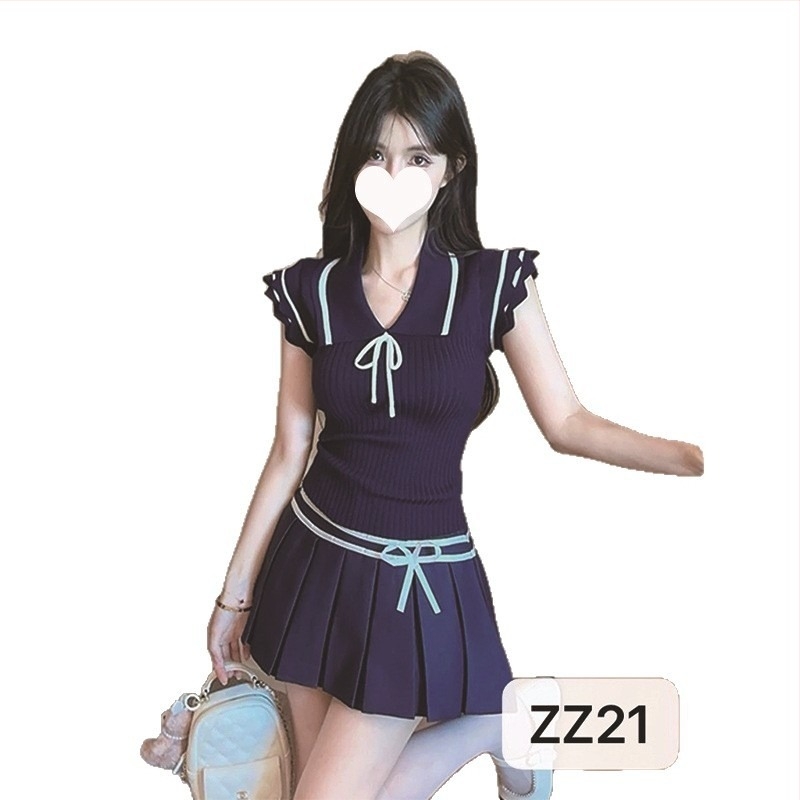 Γυναικείος πλεκτός τοπ με χρωματικό μπλοκ σε κορεατικό στυλ, κοντά μανίκια, στενή γραμμή, βασικό κορμάκι για αρχές φθινοπώρου