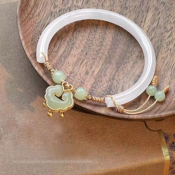Φυσικό Hetian Jade βραχιόλι με λαγουδάκι για γυναίκες, λίθος Ice τύπου, δώρο για την κοπέλα, Έτος του Λαγού