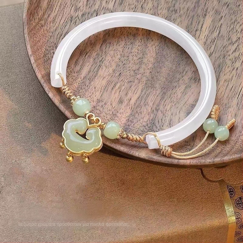 Φυσικό Hetian Jade βραχιόλι με λαγουδάκι για γυναίκες, λίθος Ice τύπου, δώρο για την κοπέλα, Έτος του Λαγού