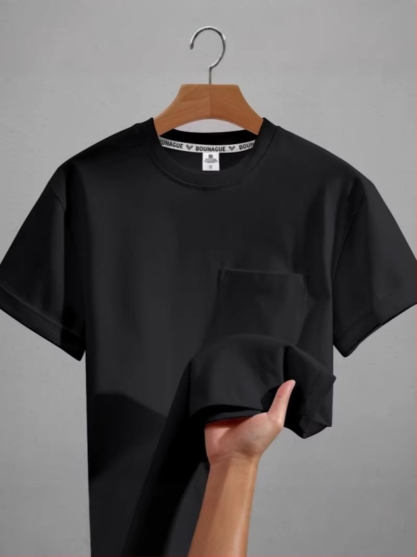 Λευκό T‑shirt με τσέπη, κοντό μανίκι, unisex, άνετη γραμμή, καλοκαίρι, βαμβάκι