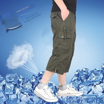 Ανδρικά χαλαρά cargo shorts από ελαφρύ βαμβάκι, μέχρι το γόνατο