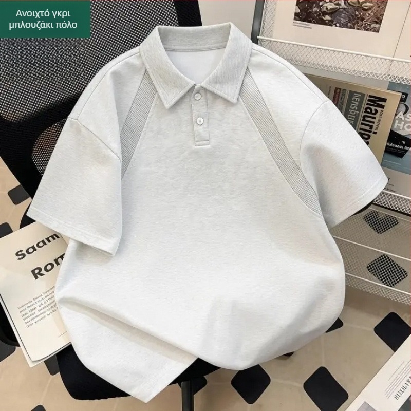 Ανδρικό T‑shirt με λαιμό polo σε αμερικανικό στυλ, κοντομάνικο, για καλοκαίρι, άνετο, καθημερινό και ευέλικτο