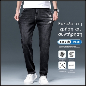Ανδρικά μαύρα τζιν, ίσια γραμμή, ελαστικότητα, casual παντελόνια για την άνοιξη