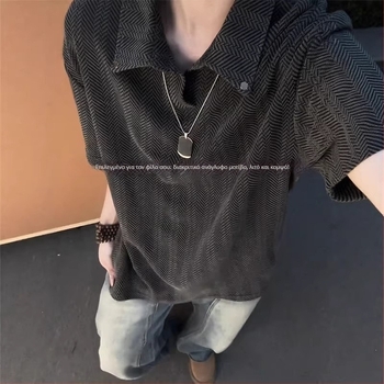 Γκρι πόλο από twill με ίσιων ώμων, κοντά μανίκια, καλοκαίρι, καθαρή γραμμή, γιακά πόλο