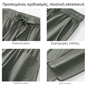 Αμερικανικού στυλ παντελόνια εργασίας από 100% βαμβάκι για άνδρες, καλοκαίρι 2026, λεπτά, άνετα, ίσια γραμμή με φαρδιά πόδια, casual