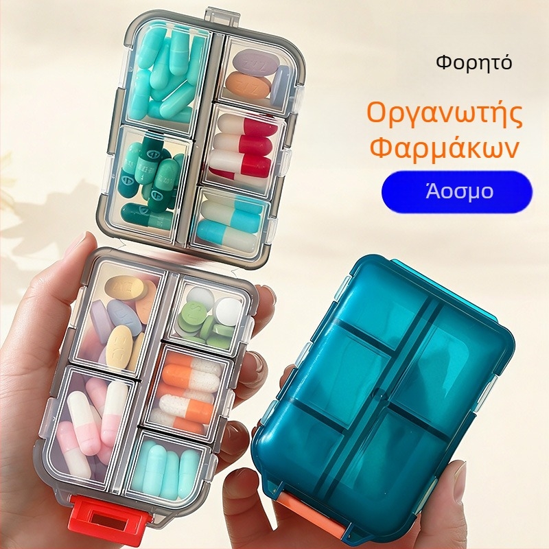 Φορητός εβδομαδιαίος διαμεριστής φαρμάκων με τρεις ημερήσιες δόσεις και καπάκι με διαμερίσματα