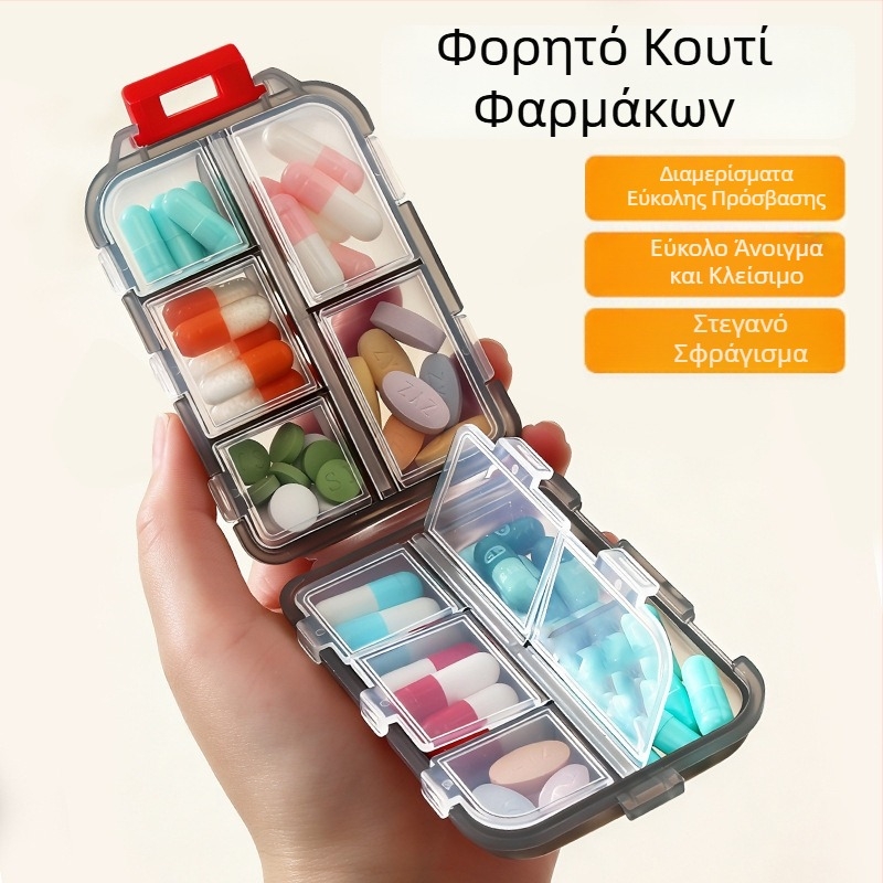 Φορητός εβδομαδιαίος διαμεριστής φαρμάκων με τρεις ημερήσιες δόσεις και καπάκι με διαμερίσματα