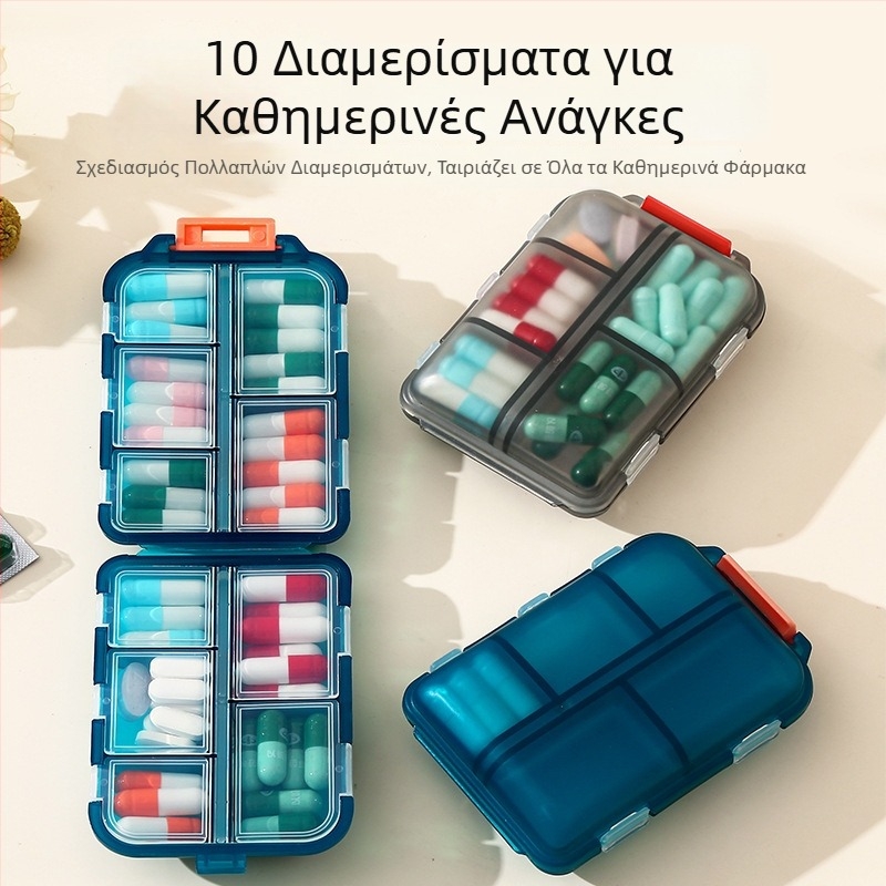 Φορητός εβδομαδιαίος διαμεριστής φαρμάκων με τρεις ημερήσιες δόσεις και καπάκι με διαμερίσματα