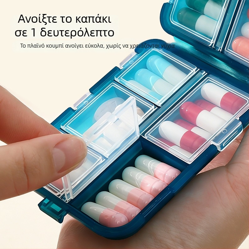 Φορητός εβδομαδιαίος διαμεριστής φαρμάκων με τρεις ημερήσιες δόσεις και καπάκι με διαμερίσματα