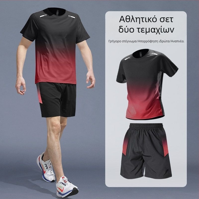Ανδρικό σετ αθλητικής ένδυσης για τρέξιμο το καλοκαίρι – κοντομάνικο T‑shirt και σορτς με γρήγορο στέγνωμα για μπάντμιντον και προπόνηση