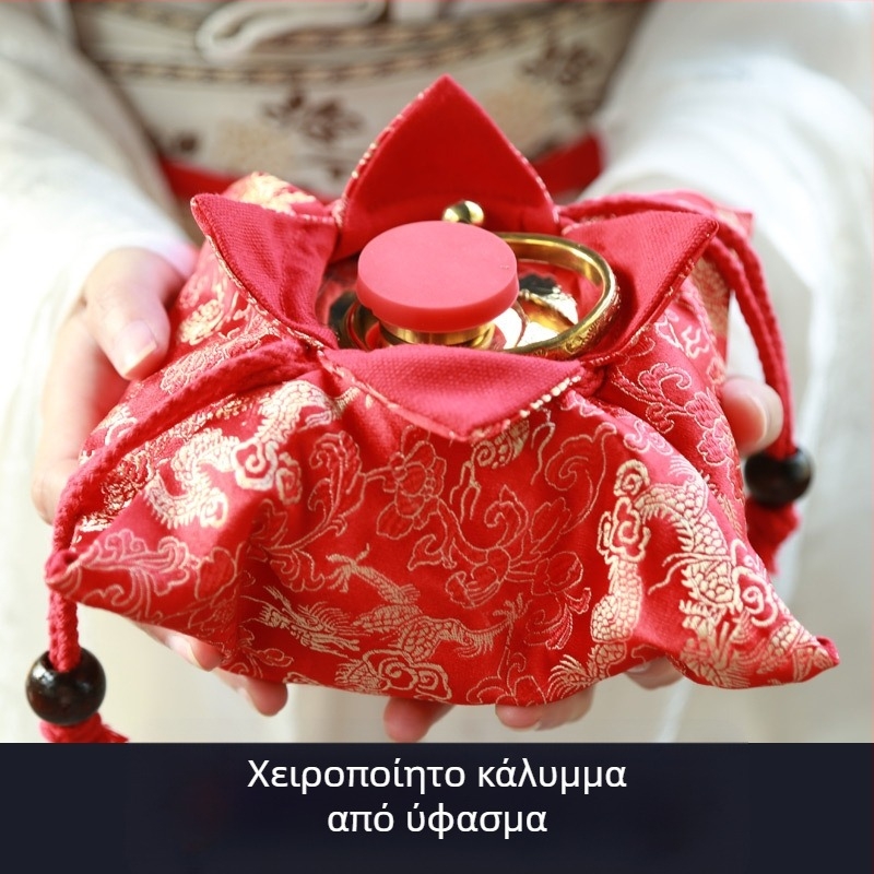 Θερμαντική σακούλα ζεστού νερού από καθαρό χαλκό με χειροποίητο κάλυμμα από ύφασμα με εκτύπωση, γλυκό κάλυμμα θέρμανσης χεριών, αξεσουάρ σε αρχαϊκό στυλ Hanfu