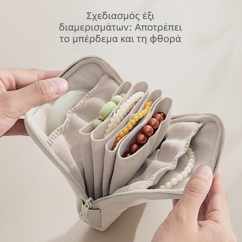 Δερμάτινο τσαντάκι αποθήκευσης κοσμημάτων με θήκες για σκουλαρίκια και δαχτυλίδια, φορητό κουτί για χάντρες