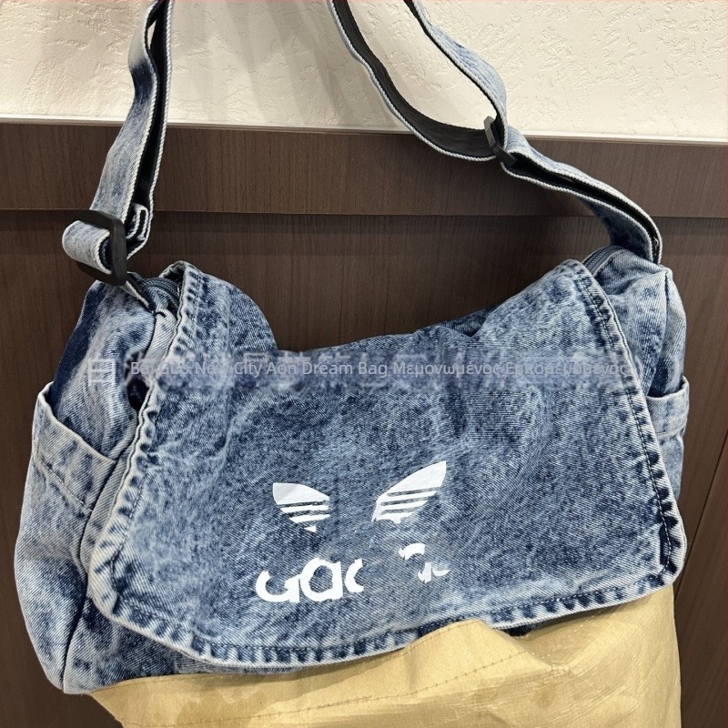 Τσάντα ώμου από denim, μεγάλη χωρητικότητα, για καθημερινή χρήση, unisex