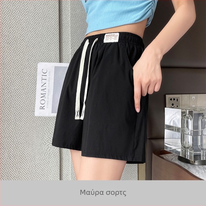 Γυναικείοι σορτς από ice silk για καλοκαίρι, ελαφριά και δροσερή υφή, αμερικάνικού στυλ αθλητικό, γρήγορο στέγνωμα, χαλαρή γραμμή, ευρεία εφαρμογή, midi μήκος