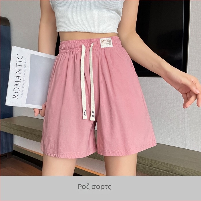 Γυναικείοι σορτς από ice silk για καλοκαίρι, ελαφριά και δροσερή υφή, αμερικάνικού στυλ αθλητικό, γρήγορο στέγνωμα, χαλαρή γραμμή, ευρεία εφαρμογή, midi μήκος