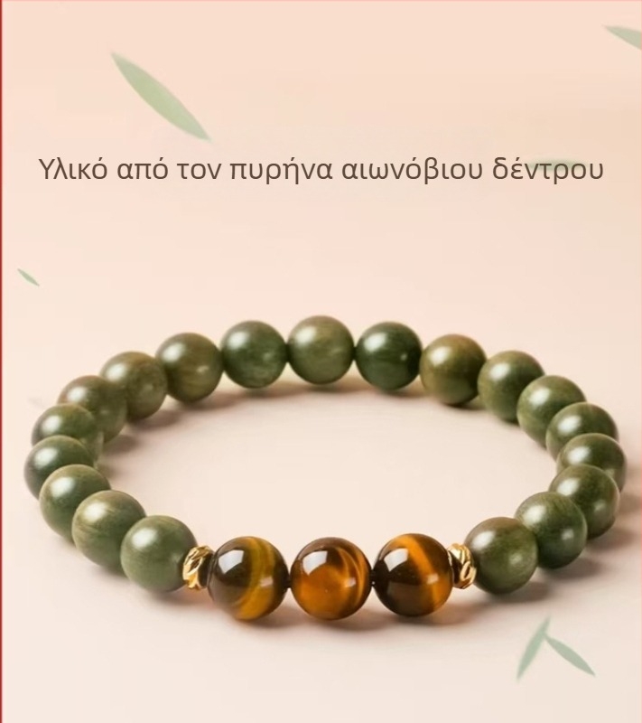 Ανδρικό και γυναικείο βραχιόλι από φυσικό πράσινο σανδαλόξυλο με κρύσταλλους, χειροποίητες χάντρες, σχέδιο πέντε στοιχείων, 6 мм, 27 χάντρες