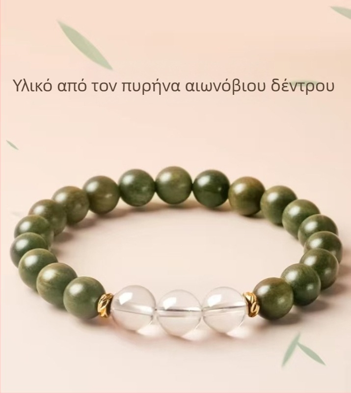 Ανδρικό και γυναικείο βραχιόλι από φυσικό πράσινο σανδαλόξυλο με κρύσταλλους, χειροποίητες χάντρες, σχέδιο πέντε στοιχείων, 6 мм, 27 χάντρες