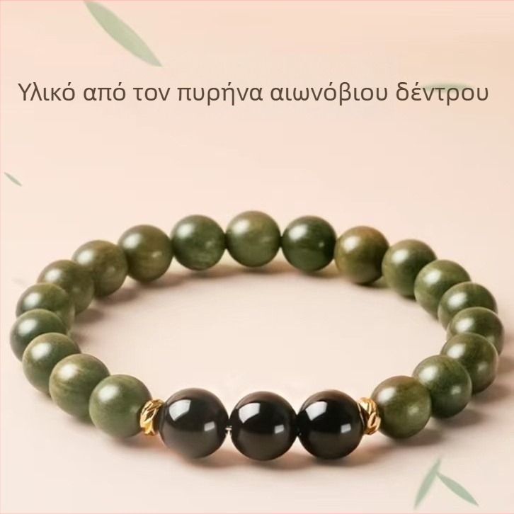 Ανδρικό και γυναικείο βραχιόλι από φυσικό πράσινο σανδαλόξυλο με κρύσταλλους, χειροποίητες χάντρες, σχέδιο πέντε στοιχείων, 6 мм, 27 χάντρες
