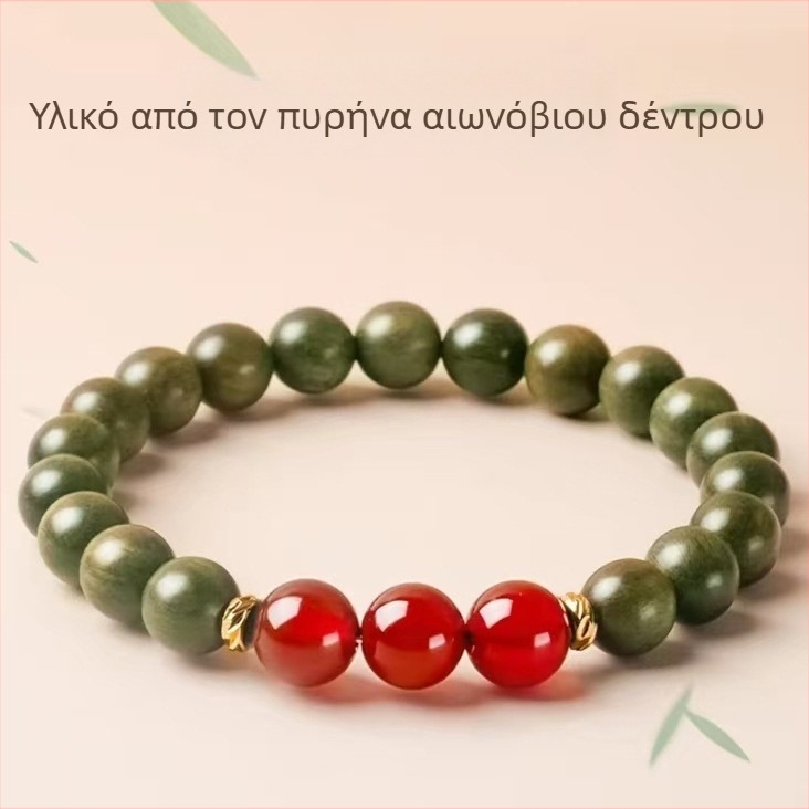 Ανδρικό και γυναικείο βραχιόλι από φυσικό πράσινο σανδαλόξυλο με κρύσταλλους, χειροποίητες χάντρες, σχέδιο πέντε στοιχείων, 6 мм, 27 χάντρες
