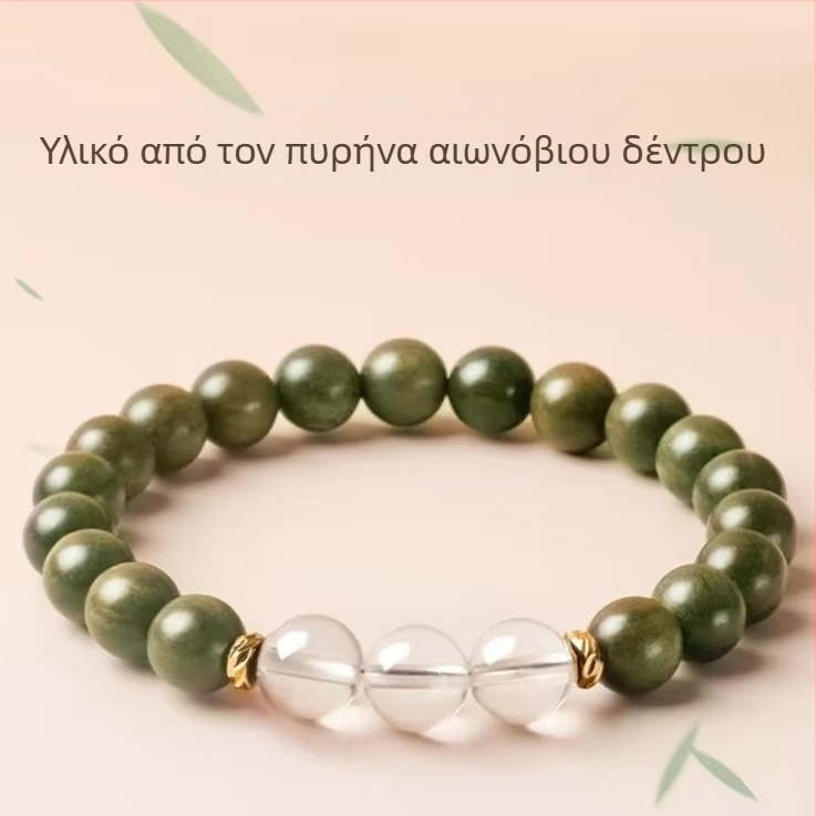 Ανδρικό και γυναικείο βραχιόλι από φυσικό πράσινο σανδαλόξυλο με κρύσταλλους, χειροποίητες χάντρες, σχέδιο πέντε στοιχείων, 6 мм, 27 χάντρες