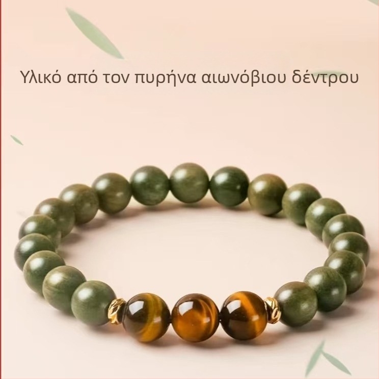 Ανδρικό και γυναικείο βραχιόλι από φυσικό πράσινο σανδαλόξυλο με κρύσταλλους, χειροποίητες χάντρες, σχέδιο πέντε στοιχείων, 6 мм, 27 χάντρες