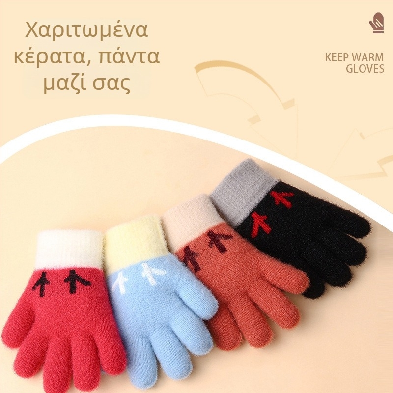 Νέα παιδικά γάντια για φθινοπωρο-χειμώνα, πλεκτά με πέντε δάχτυλα, ζεστά και άνετα, χαριτωμένο σχέδιο με κέρατα τάρανδου για εξωτερικές δραστηριότητες