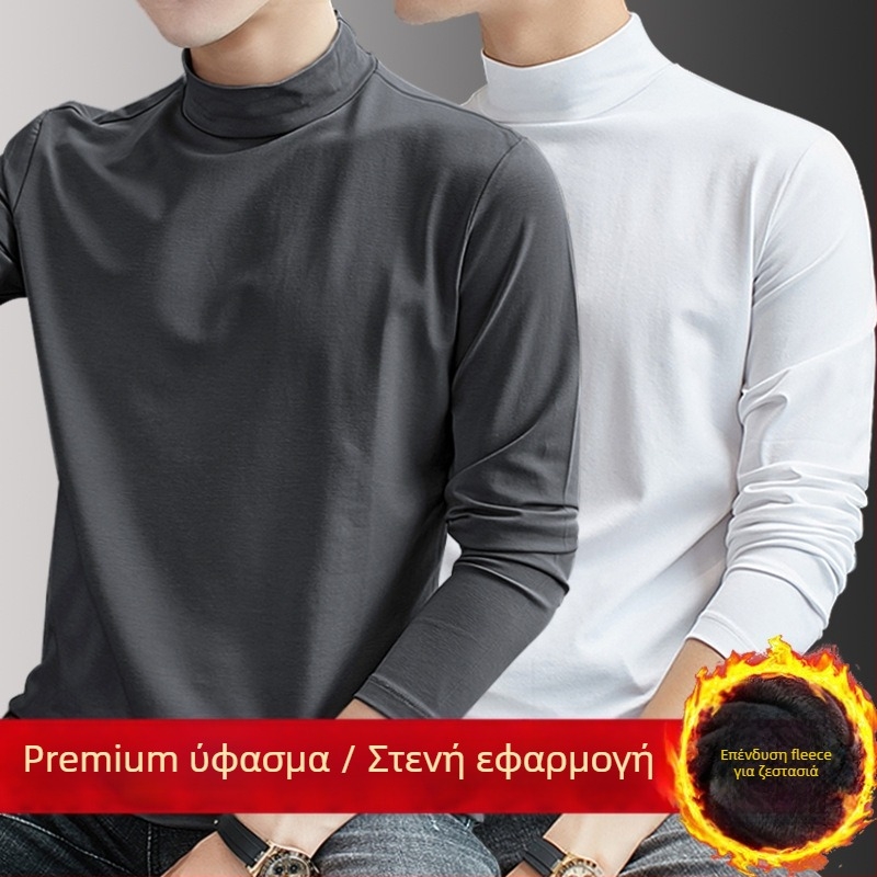 Ανδρικό μακρυμάνικο T‑shirt με ημιυψωμένο γιακά, ζεστό φλίς εσωτερικά, εφαρμοστό, φθινόπωρο/χειμώνας
