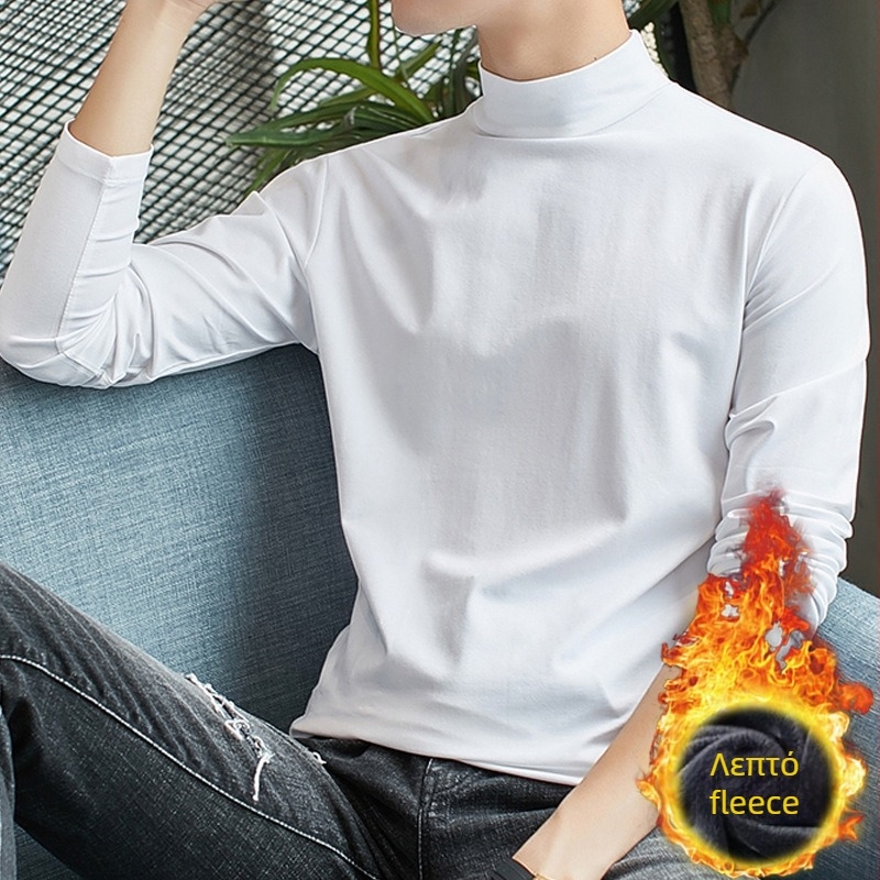 Ανδρικό μακρυμάνικο T‑shirt με ημιυψωμένο γιακά, ζεστό φλίς εσωτερικά, εφαρμοστό, φθινόπωρο/χειμώνας