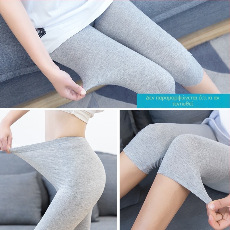 Γυναικείες λεπτές βαμβακερές leggings με υψηλή μέση, 7/8 μήκος, γκρι, σε μεγάλο μέγεθος