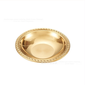 Ανοξείδωτο ρηχό σκεύος για θαλασσινά με χρυσό περιμετρικό περίγραμμα και επίπεδο πυθμένα, στυλ dry-pot