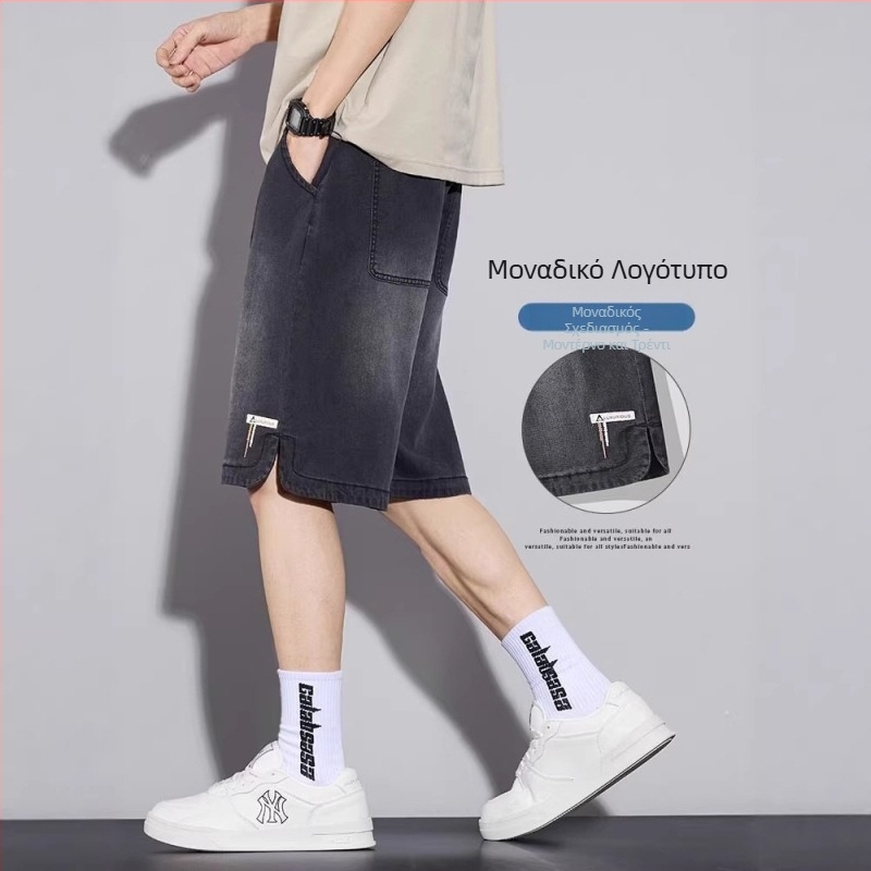 Ανδρικά σορτς Lyocell denim, καλοκαίρι ελαφρύ ύφασμα, χαλαρή ίσια εφαρμογή, μοντέλο 2026, μήκος μέχρι το μέσο μηρού.