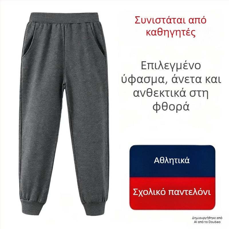 Παιδικοί παντελόνες σχολικής στολής από βαμβάκι, ελαφριές για άνοιξη και φθινόπωρο, μακριά, unisex, με ελαστική μέση και μανσέτες
