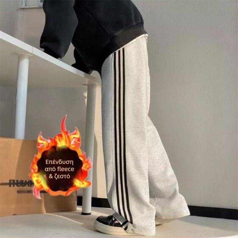Ανδρικά αθλητικά παντελόνια με τρεις ρίγες, αμερικανικού στυλ, νέο μοντέλο 2026, Hong Kong-εμπνευσμένο ίσιο-ευρεία γραμμή παντελόνια, casual φθινοπωρινό-χειμερινό