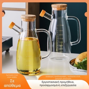 Γυάλινο μπουκάλι λαδιού με κλίμακα μέτρησης για ελεγχόμενη ροή, κουζίνα, αποθήκευση λαδιού και μπουκάλι καρυκευμάτων με σφραγισμένο καπάκι