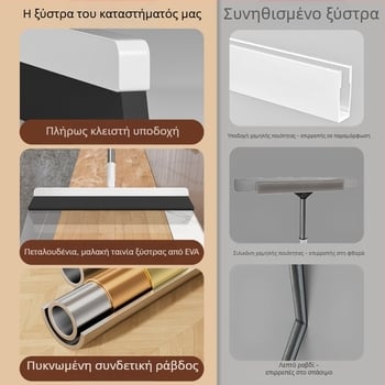 Μοπ καθαρισμού με νερό και ξύστρα μπάνιου, μαγικό σφουγγάρι για τον καθαρισμό δαπέδου τουαλέτας και μπάνιου