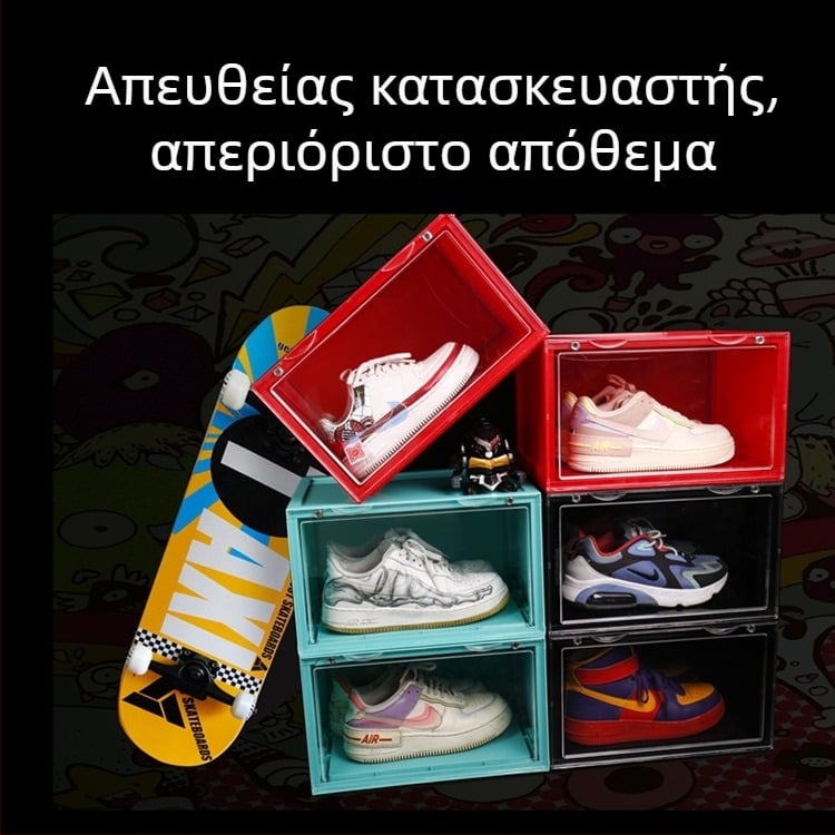 Διάφανη ακρυλική θήκη για παπούτσια με πόρτα στα πλάϊ, μαγνητικό κλείσιμο, 24 L, 36×28×22 cm, πλαστικό ντουλάπι αποθήκευσης για παπούτσια