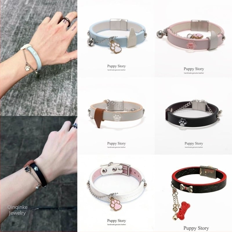 Choker με πατουσάκι σκύλου και αλυσίδα με φούντες, βραχιόλι για ζευγάρια, γλυκά και τολμηρά κοσμήματα για κορίτσια